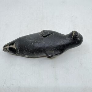 Inuit Handmade Blackstone Reclining Seal Sculpture